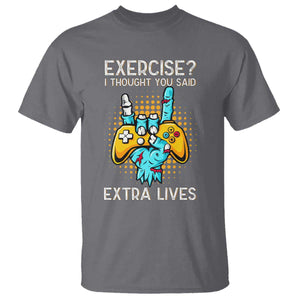 Funny Gamer Skeleton Hand T Shirt Exercise I Thought You Said Extra Lives TS14 Charcoal Print Your Wear