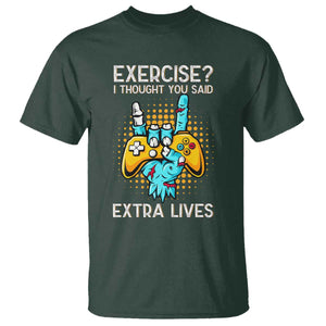 Funny Gamer Skeleton Hand T Shirt Exercise I Thought You Said Extra Lives TS14 Dark Forest Green Print Your Wear