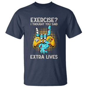 Funny Gamer Skeleton Hand T Shirt Exercise I Thought You Said Extra Lives TS14 Navy Print Your Wear
