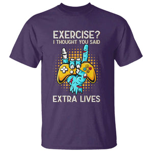 Funny Gamer Skeleton Hand T Shirt Exercise I Thought You Said Extra Lives TS14 Purple Print Your Wear