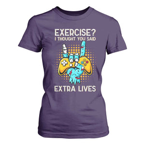 Funny Gamer Skeleton Hand T Shirt For Women Exercise I Thought You Said Extra Lives TS14 Purple Print Your Wear