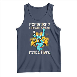 Funny Gamer Skeleton Hand Tank Top Exercise I Thought You Said Extra Lives TS14 Navy Print Your Wear