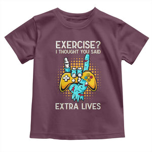 Funny Gamer Skeleton Hand Toddler T Shirt Exercise I Thought You Said Extra Lives TS14 Maroon Print Your Wear