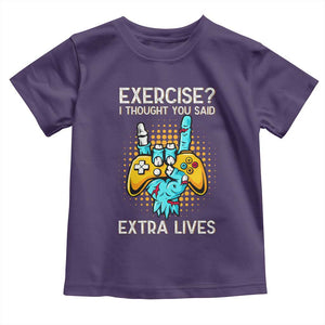 Funny Gamer Skeleton Hand Toddler T Shirt Exercise I Thought You Said Extra Lives TS14 Purple Print Your Wear