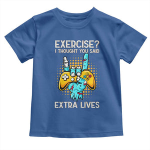 Funny Gamer Skeleton Hand Toddler T Shirt Exercise I Thought You Said Extra Lives TS14 Royal Blue Print Your Wear