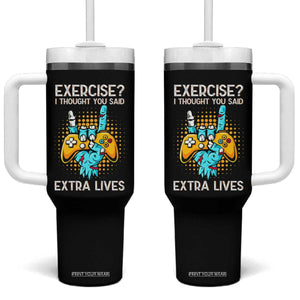 Funny Gamer Skeleton Hand Tumbler With Handle Exercise I Thought You Said Extra Lives TS14 One Size: 40 oz Black Print Your Wear
