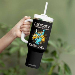 Funny Gamer Skeleton Hand Tumbler With Handle Exercise I Thought You Said Extra Lives TS14 Print Your Wear