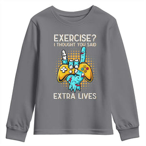 Funny Gamer Skeleton Hand Youth Sweatshirt Exercise I Thought You Said Extra Lives TS14 Charcoal Print Your Wear