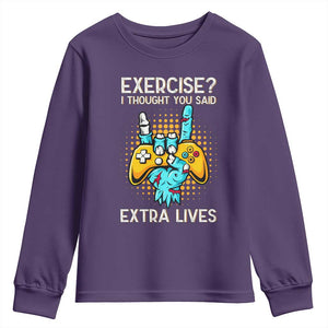 Funny Gamer Skeleton Hand Youth Sweatshirt Exercise I Thought You Said Extra Lives TS14 Purple Print Your Wear
