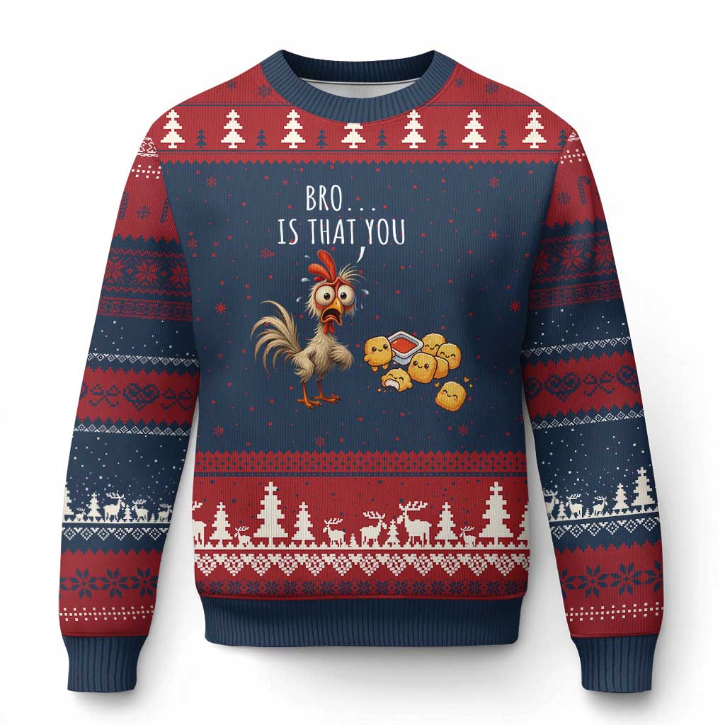 Funny Chicken Ugly Christmas Sweater Is That You Bro TS14 Navy Red Print Your Wear