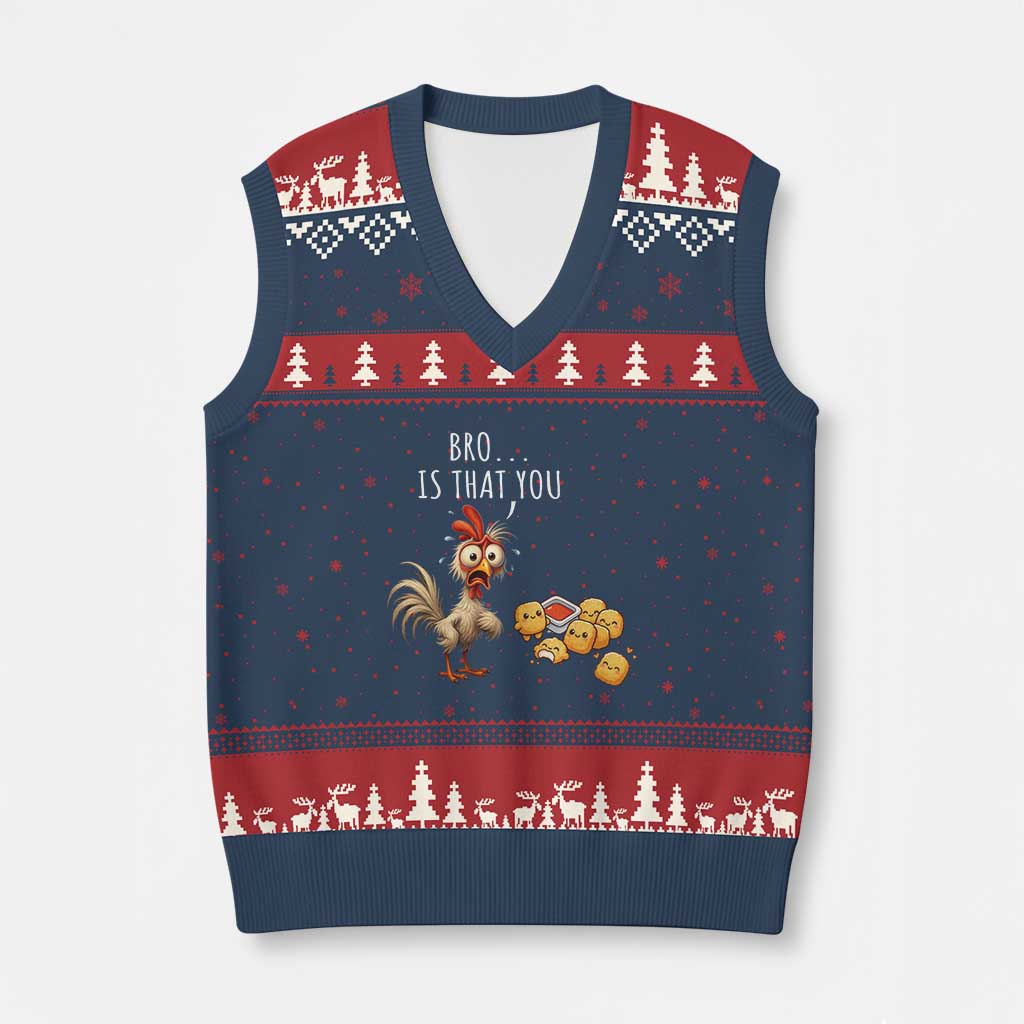 Funny Chicken V-Neck Knit Sweater Vest Is That You Bro TS14 Navy Red Print Your Wear