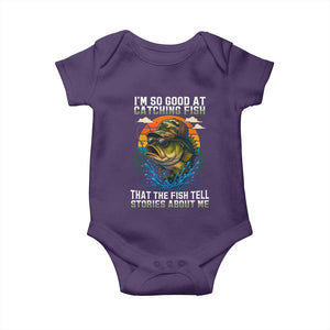 Funny Bass Fishing Baby Onesie I Am So Good At Catching Fish That The Fish Tell Stories About Me TS14 Purple Print Your Wear