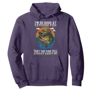 Funny Bass Fishing Hoodie I Am So Good At Catching Fish That The Fish Tell Stories About Me TS14 Purple Print Your Wear
