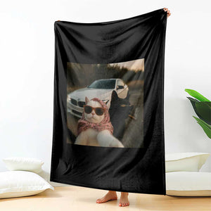 Cats Selfie Meme Throw Blanket Funny Black Cat Smoking Cigarette With Car TS14 Print Your Wear