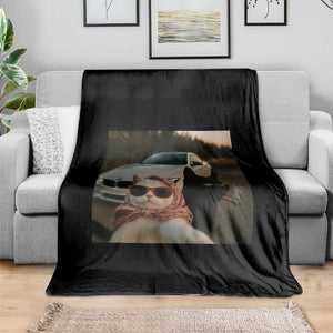 Cats Selfie Meme Throw Blanket Funny Black Cat Smoking Cigarette With Car TS14 Print Your Wear
