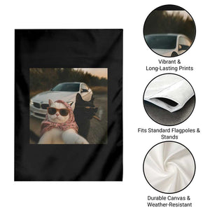 Cats Selfie Meme Garden Flag Funny Black Cat Smoking Cigarette With Car TS14 Print Your Wear