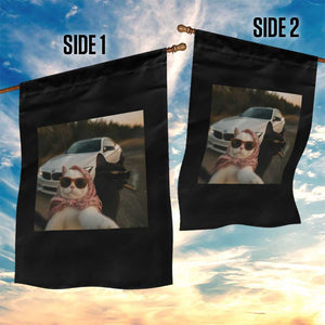 Cats Selfie Meme Garden Flag Funny Black Cat Smoking Cigarette With Car TS14 Print Your Wear