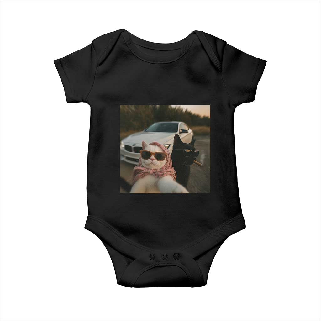 Cats Selfie Meme Baby Onesie Funny Black Cat Smoking Cigarette With Car TS14 Black Print Your Wear