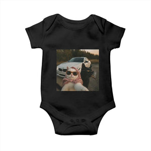 Cats Selfie Meme Baby Onesie Funny Black Cat Smoking Cigarette With Car TS14 Black Print Your Wear