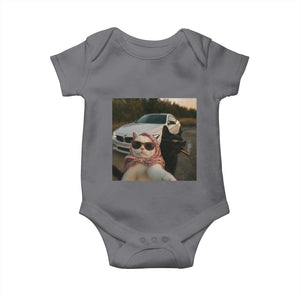 Cats Selfie Meme Baby Onesie Funny Black Cat Smoking Cigarette With Car TS14 Charcoal Print Your Wear