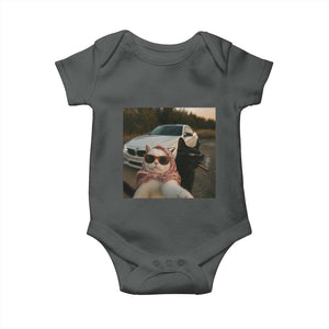 Cats Selfie Meme Baby Onesie Funny Black Cat Smoking Cigarette With Car TS14 Dark Heather Print Your Wear