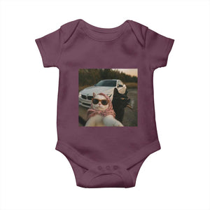 Cats Selfie Meme Baby Onesie Funny Black Cat Smoking Cigarette With Car TS14 Maroon Print Your Wear