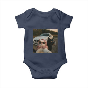 Cats Selfie Meme Baby Onesie Funny Black Cat Smoking Cigarette With Car TS14 Navy Print Your Wear