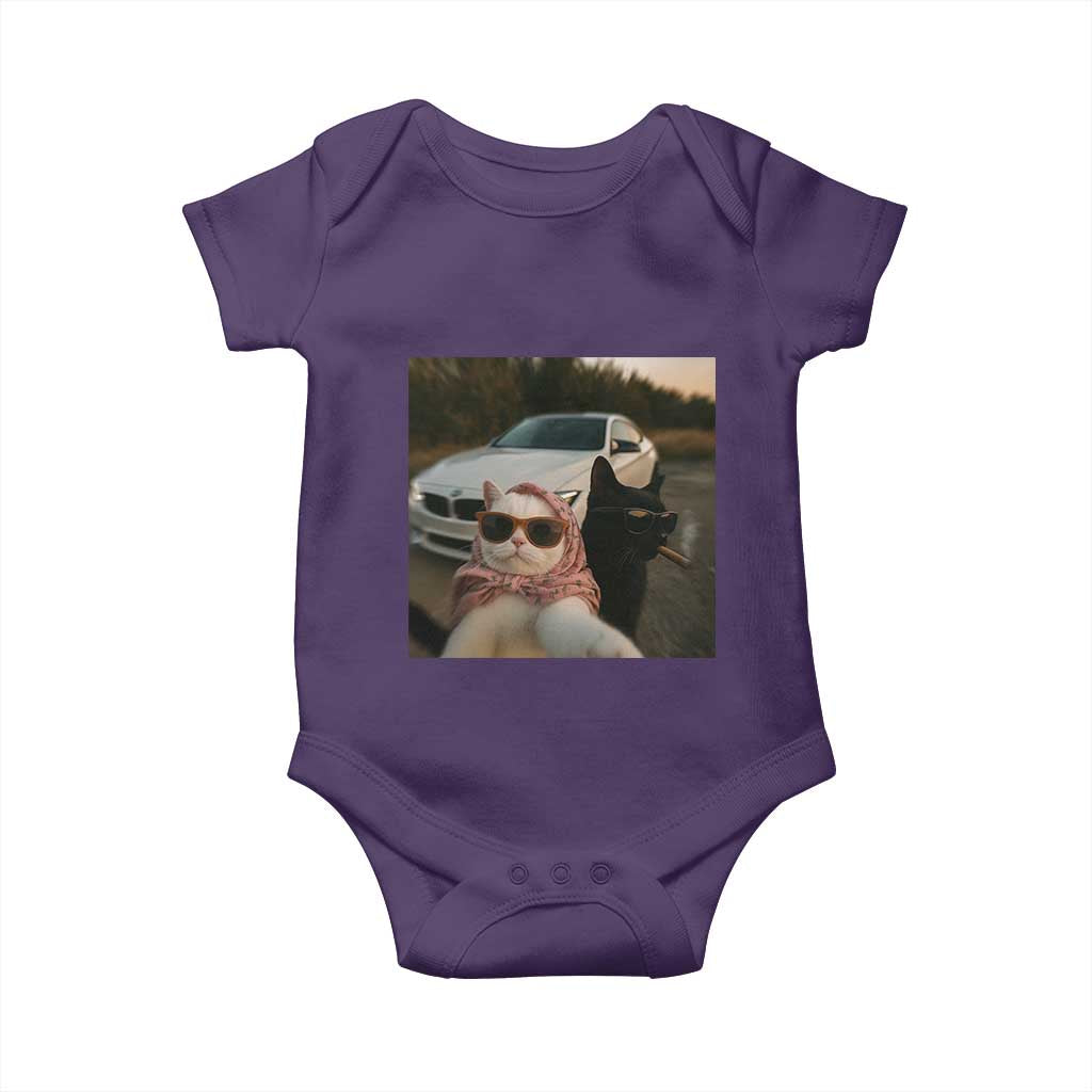 Cats Selfie Meme Baby Onesie Funny Black Cat Smoking Cigarette With Car TS14 Purple Print Your Wear