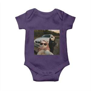 Cats Selfie Meme Baby Onesie Funny Black Cat Smoking Cigarette With Car TS14 Purple Print Your Wear