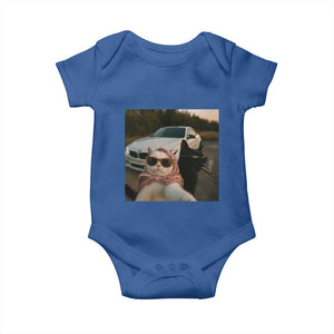 Cats Selfie Meme Baby Onesie Funny Black Cat Smoking Cigarette With Car TS14 Royal Blue Print Your Wear