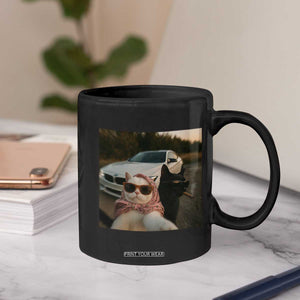 Cats Selfie Meme Coffee Mug Funny Black Cat Smoking Cigarette With Car TS14 Print Your Wear