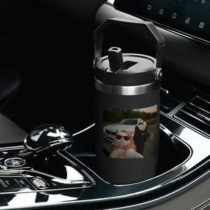 Cats Selfie Meme Flip Straw Tumbler Funny Black Cat Smoking Cigarette With Car TS14 Print Your Wear