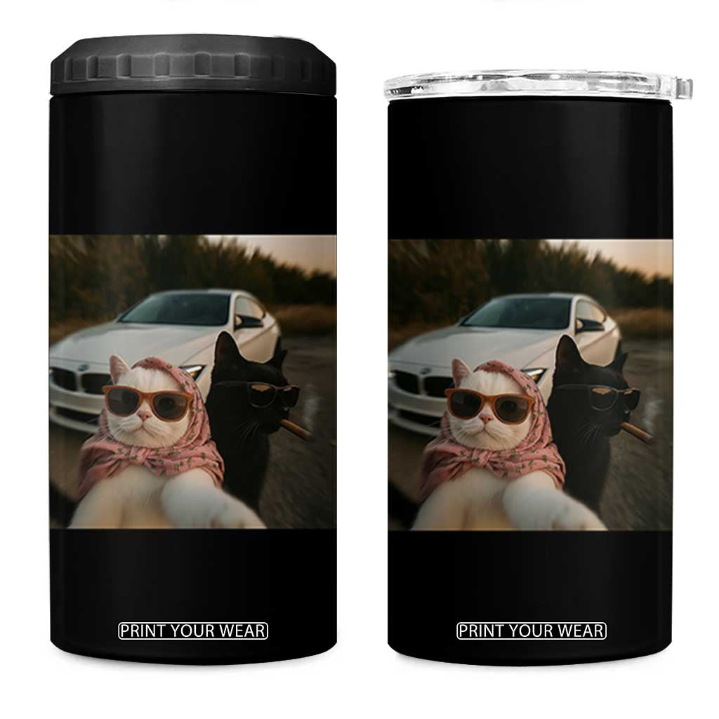 Cats Selfie Meme 4 in 1 Can Cooler Tumbler Funny Black Cat Smoking Cigarette With Car TS14 One Size: 16 oz Black Print Your Wear