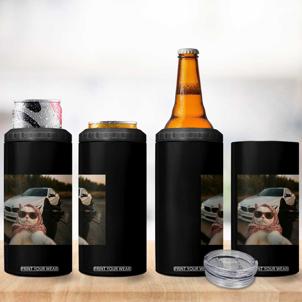 Cats Selfie Meme 4 in 1 Can Cooler Tumbler Funny Black Cat Smoking Cigarette With Car TS14 Print Your Wear