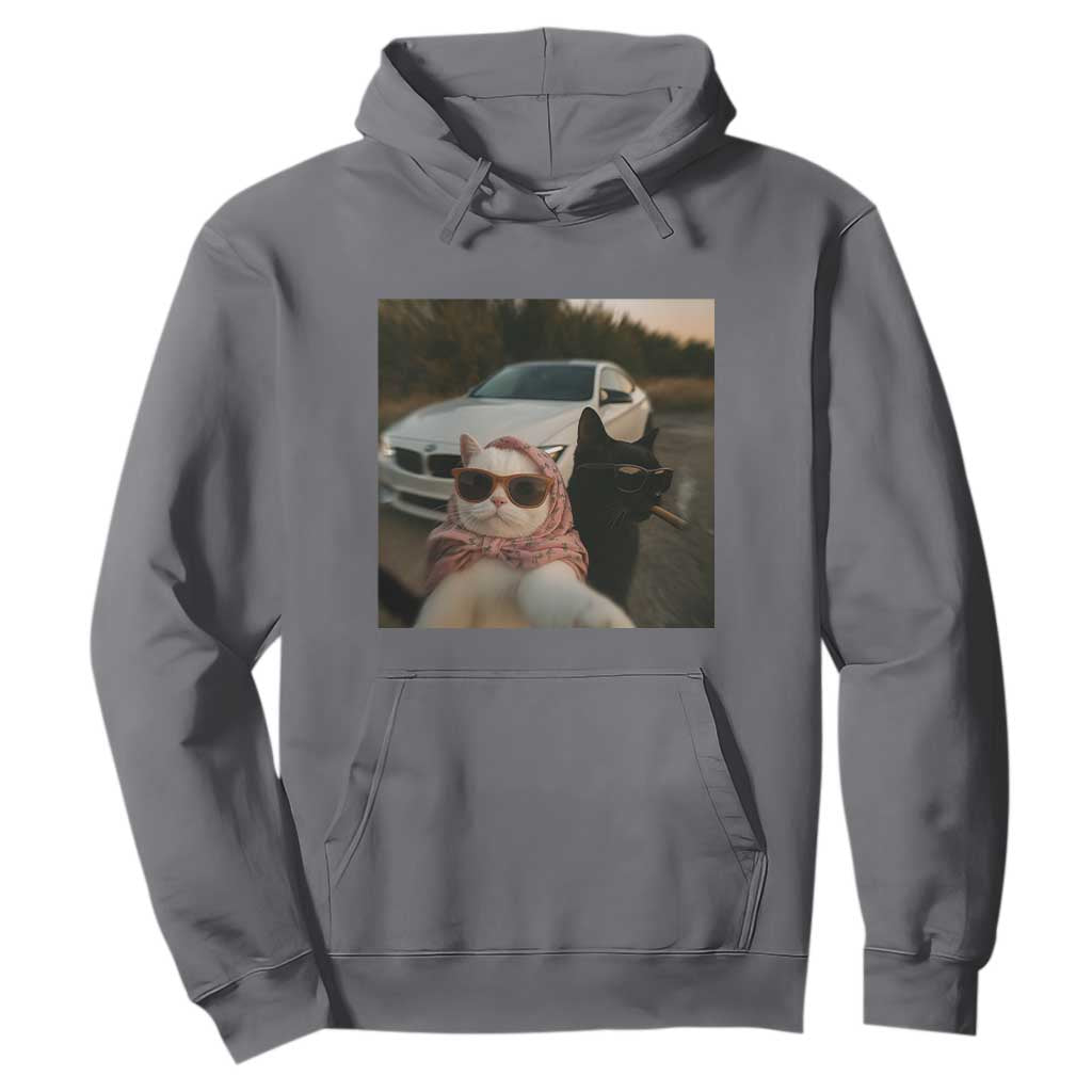 Cats Selfie Meme Hoodie Funny Black Cat Smoking Cigarette With Car TS14 Charcoal Print Your Wear