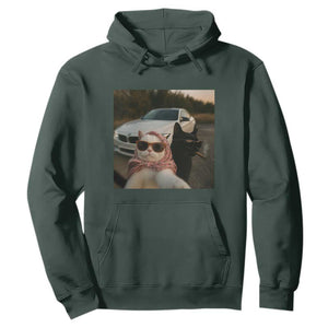 Cats Selfie Meme Hoodie Funny Black Cat Smoking Cigarette With Car TS14 Dark Forest Green Print Your Wear