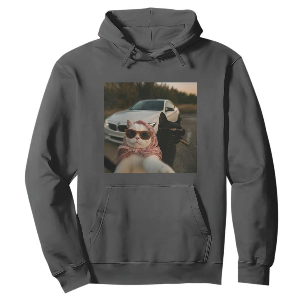 Cats Selfie Meme Hoodie Funny Black Cat Smoking Cigarette With Car TS14 Dark Heather Print Your Wear