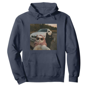 Cats Selfie Meme Hoodie Funny Black Cat Smoking Cigarette With Car TS14 Navy Print Your Wear