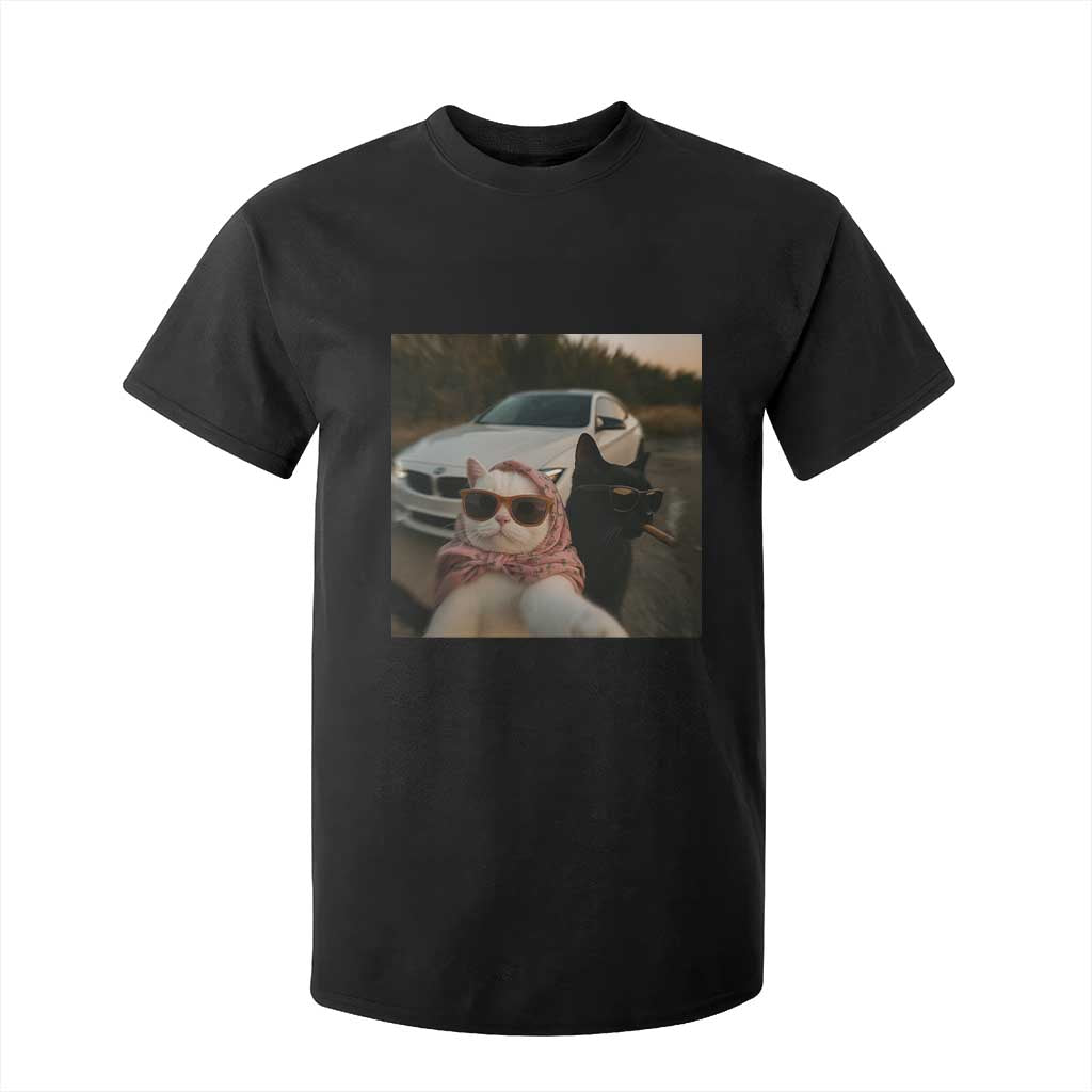 Cats Selfie Meme T Shirt For Kid Funny Black Cat Smoking Cigarette With Car TS14 Black Print Your Wear