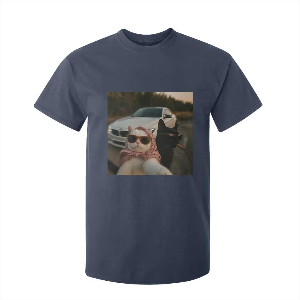Cats Selfie Meme T Shirt For Kid Funny Black Cat Smoking Cigarette With Car TS14 Navy Print Your Wear