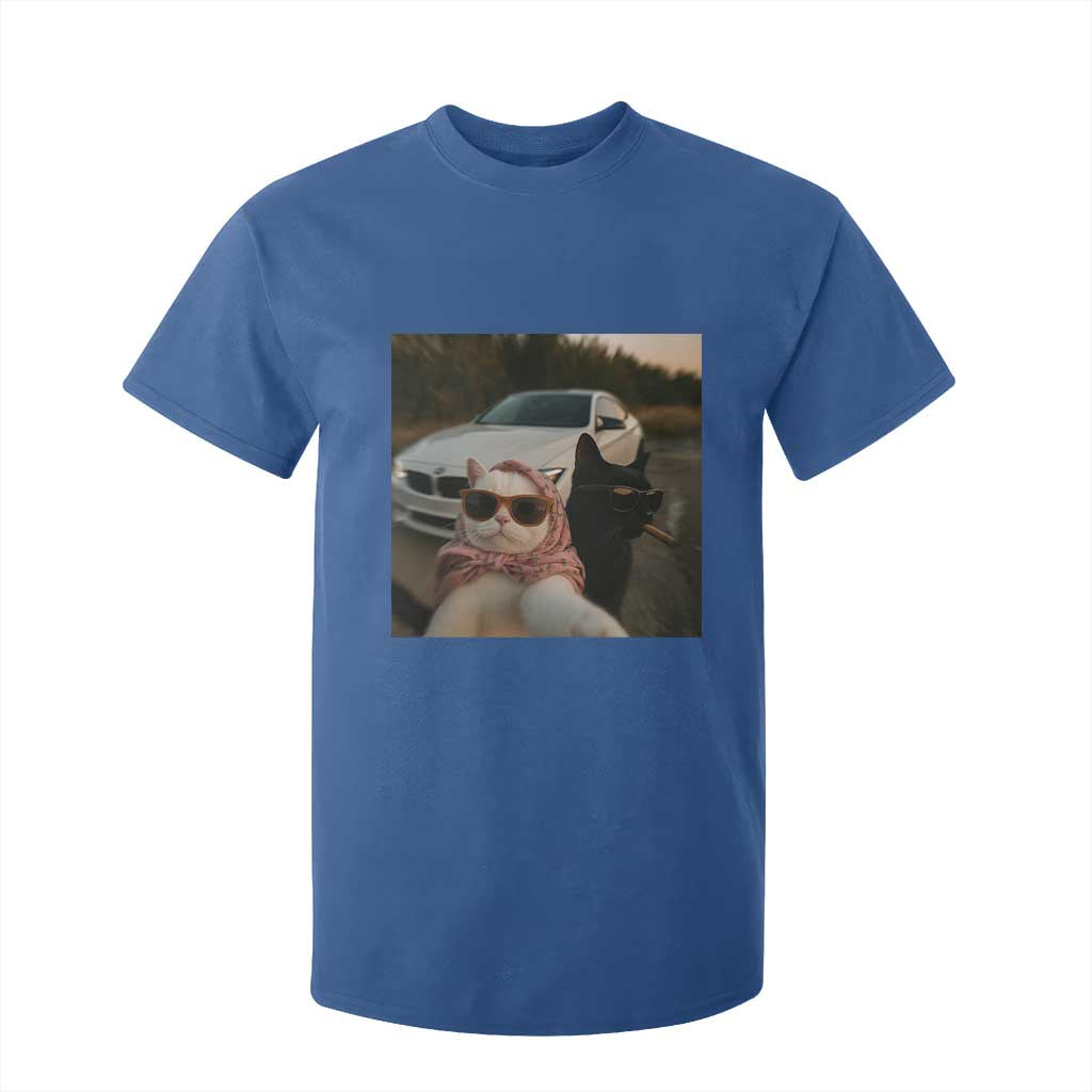 Cats Selfie Meme T Shirt For Kid Funny Black Cat Smoking Cigarette With Car TS14 Royal Blue Print Your Wear