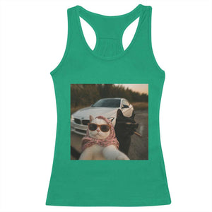Cats Selfie Meme Racerback Tank Top Funny Black Cat Smoking Cigarette With Car TS14 Irish Green Print Your Wear