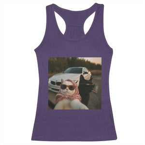 Cats Selfie Meme Racerback Tank Top Funny Black Cat Smoking Cigarette With Car TS14 Purple Print Your Wear