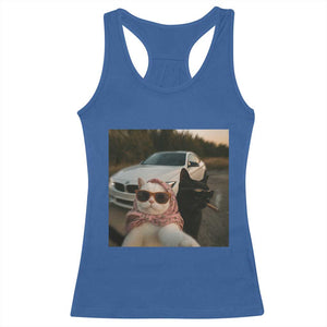 Cats Selfie Meme Racerback Tank Top Funny Black Cat Smoking Cigarette With Car TS14 Royal Blue Print Your Wear