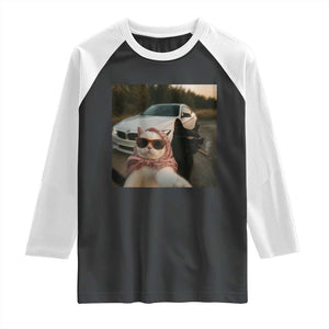 Cats Selfie Meme Raglan Shirt Funny Black Cat Smoking Cigarette With Car TS14 Black White Print Your Wear
