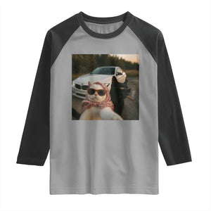 Cats Selfie Meme Raglan Shirt Funny Black Cat Smoking Cigarette With Car TS14 Sport Gray Black Print Your Wear