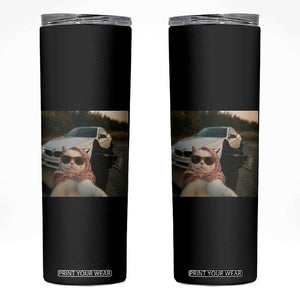 Cats Selfie Meme Skinny Tumbler Funny Black Cat Smoking Cigarette With Car TS14 Black Print Your Wear