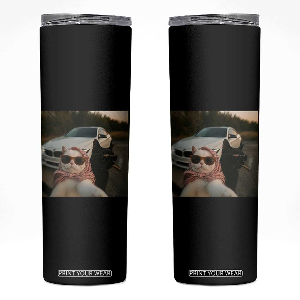 Cats Selfie Meme Skinny Tumbler Funny Black Cat Smoking Cigarette With Car TS14 Black Print Your Wear