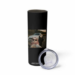 Cats Selfie Meme Skinny Tumbler Funny Black Cat Smoking Cigarette With Car TS14 Print Your Wear