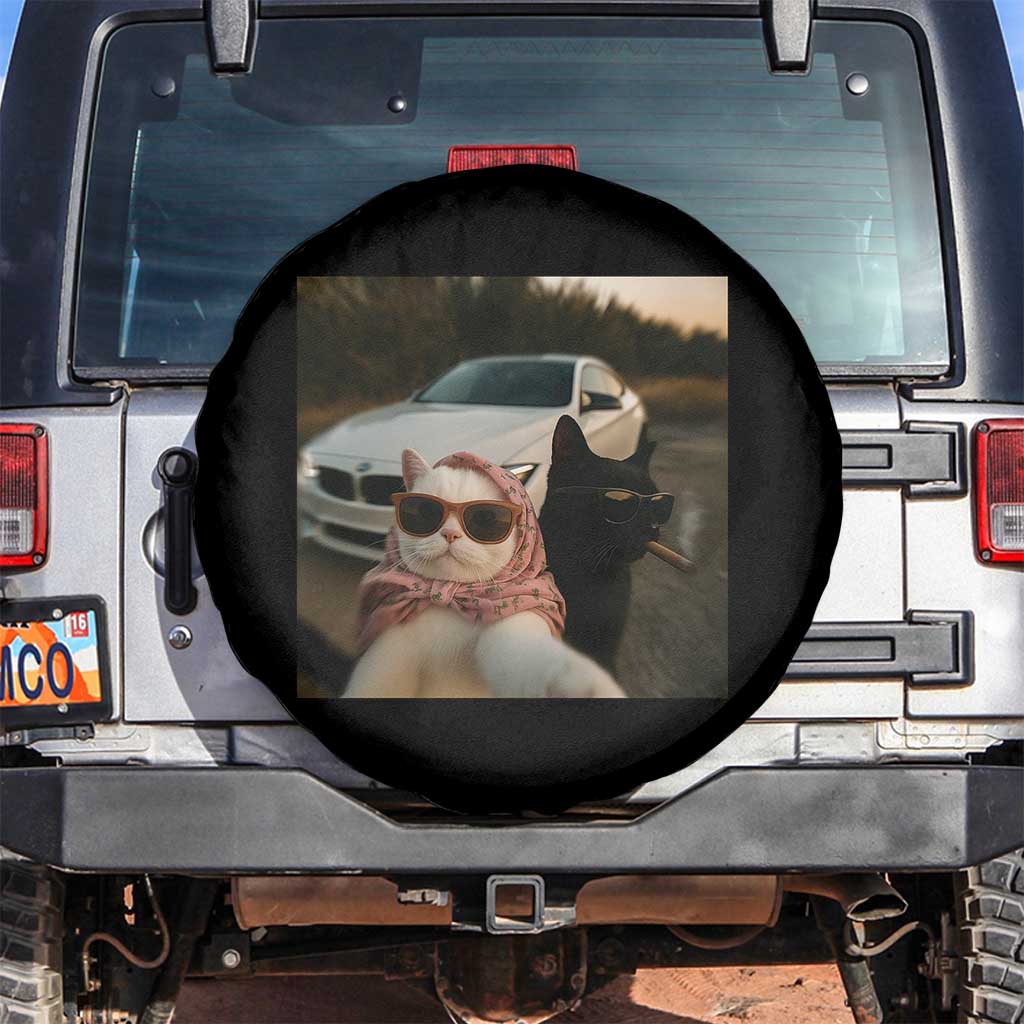 Cats Selfie Meme Spare Tire Cover Funny Black Cat Smoking Cigarette With Car TS14 No hole Black Print Your Wear